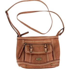 B.O.C. BORN Saddle Brown Leather Crossbody Bag with Contrast Stitching